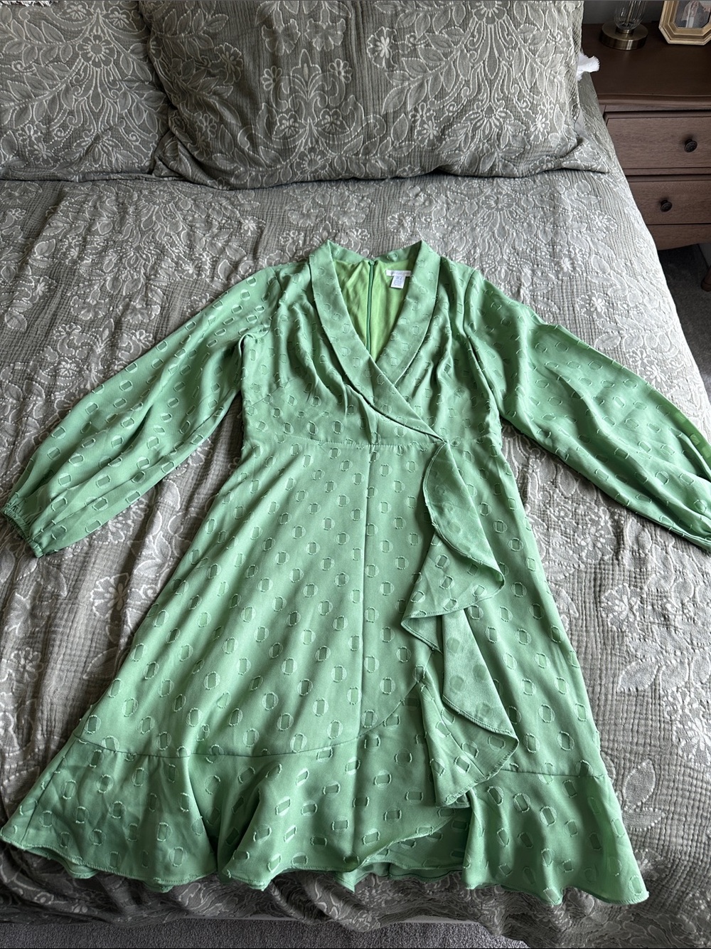 London times Green Ruffle Wrap Dress